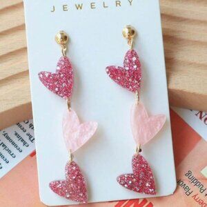 Acrylic Pink Heart Sequin Valentine's Day Earrings